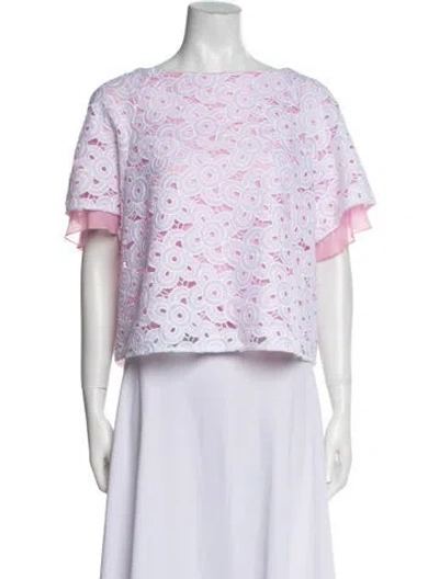 Pre-owned Rentrayage Lace Pattern Bateau Neckline Crop Top In White