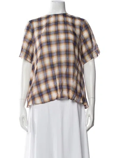 Pre-owned Rentrayage Linen Plaid Print Top In Multi