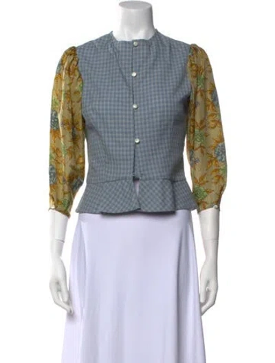 Pre-owned Rentrayage Plaid Print Crew Neck Crop Top In Blue