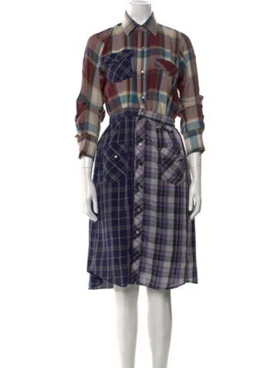 Pre-owned Rentrayage Plaid Print Knee-length Dress In Blue