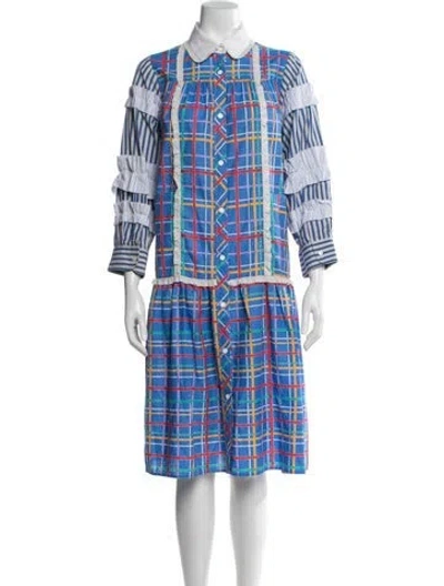 Pre-owned Rentrayage Plaid Print Knee-length Dress In Blue
