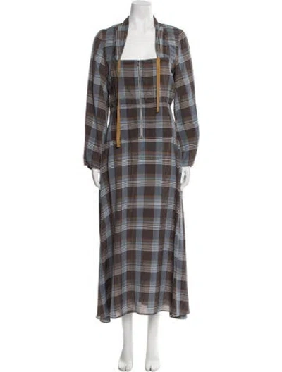 Pre-owned Rentrayage Plaid Print Long Dress In Blue