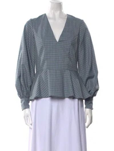 Pre-owned Rentrayage Plaid Print V-neck Top In Blue