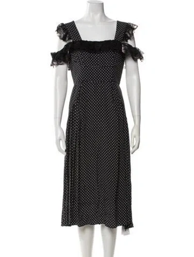 Pre-owned Rentrayage Polka Dot Print Midi Length Dress In Black