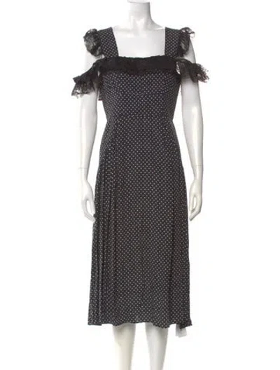 Pre-owned Rentrayage Polka Dot Print Midi Length Dress In Black