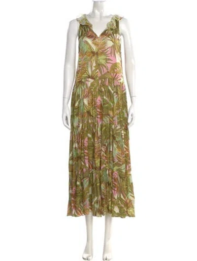 Pre-owned Rentrayage Printed Long Dress In Green