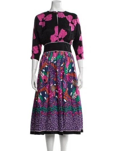 Pre-owned Rentrayage Printed Midi Length Dress In Purple
