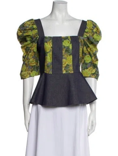 Pre-owned Rentrayage Printed Square Neckline Blouse In Blue