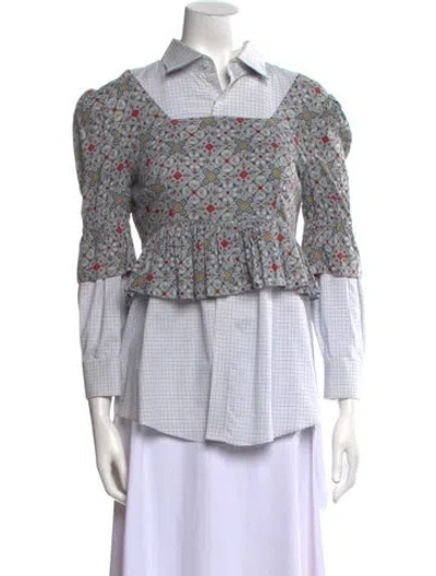 Pre-owned Rentrayage Printed Three-quarter Sleeve Button-up Top In Gray