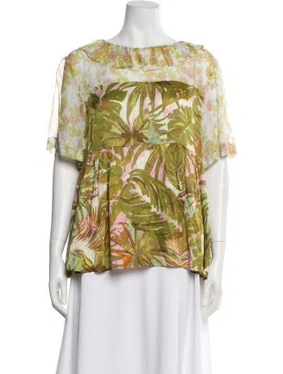 Pre-owned Rentrayage Silk Floral Print Blouse In Green