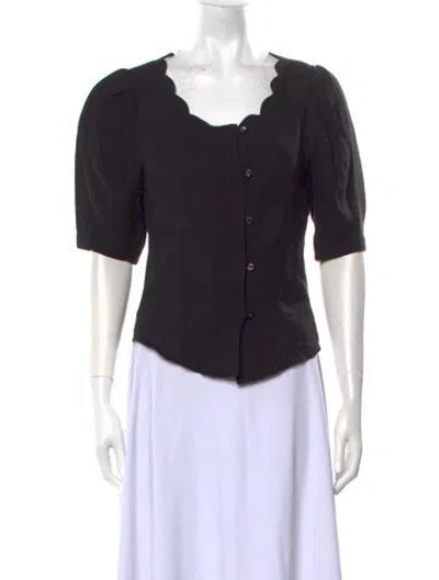 Pre-owned Rentrayage Square Neckline Short Sleeve Button-up Top W/ Tags In Black