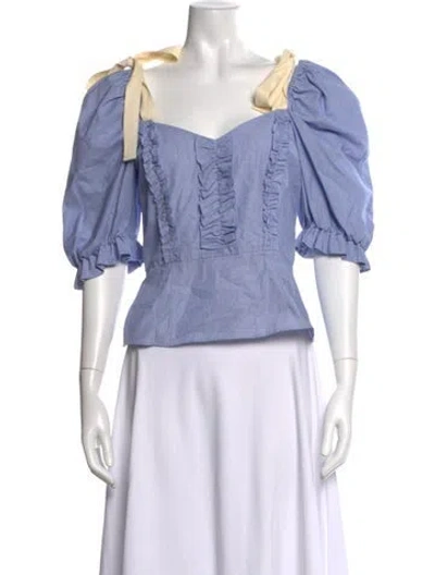 Pre-owned Rentrayage Square Neckline Short Sleeve Top In Blue