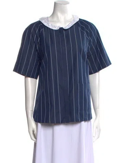 Pre-owned Rentrayage Striped Bateau Neckline Blouse In Blue