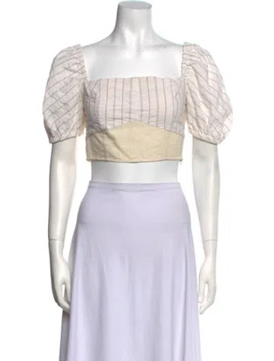 Pre-owned Rentrayage Striped Square Neckline Crop Top In Neutral