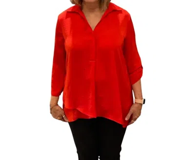 Renuar Airflow Crossover Layered Blouse In Scarlet In Red