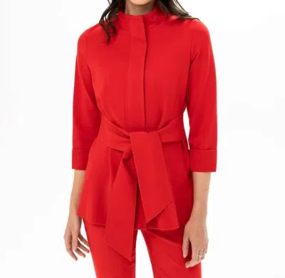 Renuar Belted Knit Jacket In Ferrari In Multi