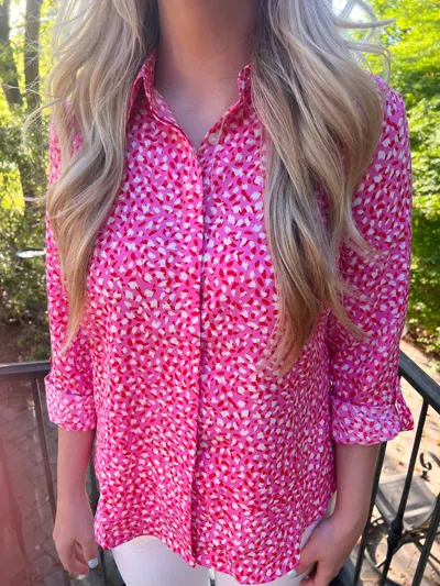 Renuar Bonbon Combo Woven Blouse In Pink