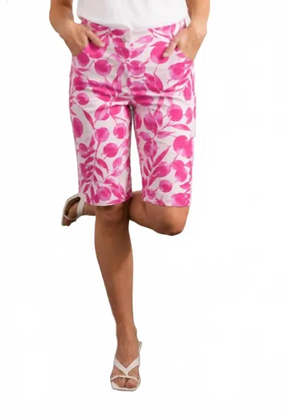 Renuar Bonbon Woven Short In Pink Flower Pattern In Gray
