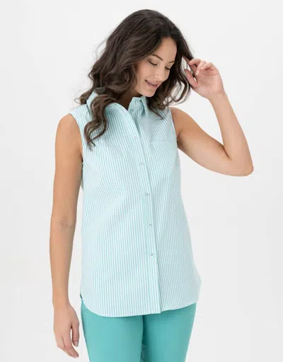 Renuar Button Down Woven Blouse In Evergreen In Gray