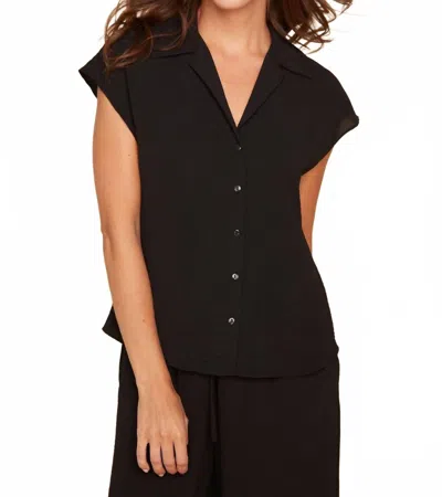 Renuar Button Front Collared Blouse With Cap Sleeves In Black