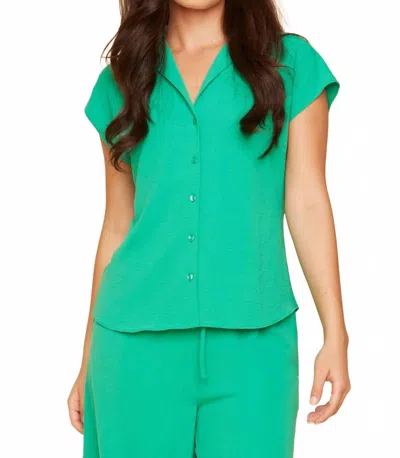 Renuar Button Front Collared Blouse With Cap Sleeves In Jade In Green