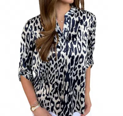 Renuar Cheetah Print Top In Oyster Combo In Black