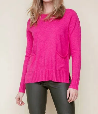 Renuar Crew Neck Pocket Knit Sweater In Orchid In Pink
