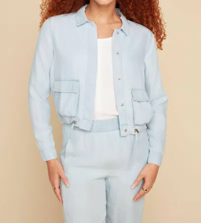 Renuar Cropped Woven Jacket In Chambray