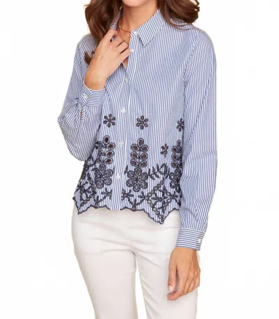 Renuar Embroidered Eyelet Top In Blue
