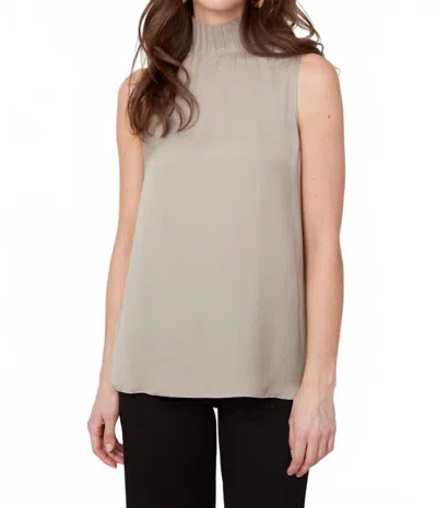 Renuar Everyday Mock Neck Sleeveless Top In Twig In Brown
