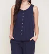 Renuar Faux Button Front Blouse In Indigo In Multi