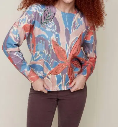 Renuar Floral Print Sweater In Rust Combo In Multi