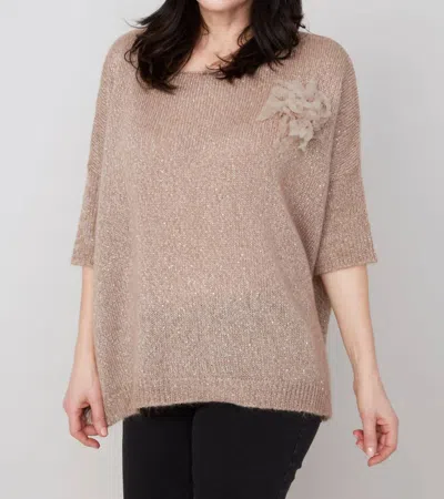 Renuar Flower Applique Sweater In Latte In Brown