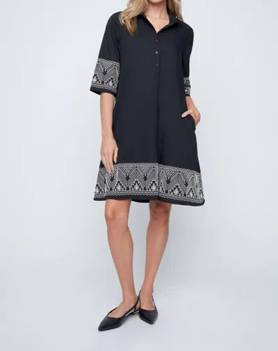 Renuar Half Button-up Trapeze Dress In Black