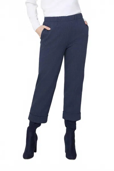 Renuar Herringbone Crop Pant In Oxford In Blue