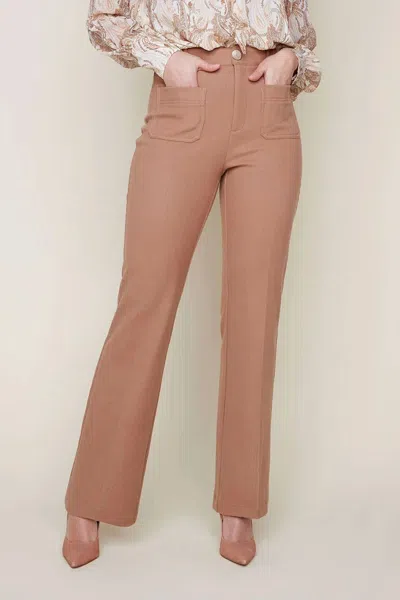 Renuar High Waisted Flared Trousers In Tan In Brown