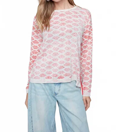 Renuar Knit Lips Sweater In Scarlet Combo In Pink