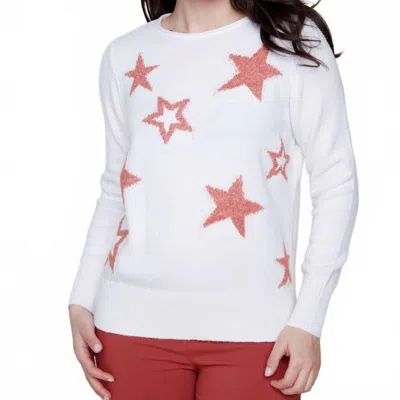 Renuar Knit Star Sweater In Cream Combo In White
