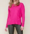 Renuar Crew Neck Pocket Knit Sweater In Orchid In Pink
