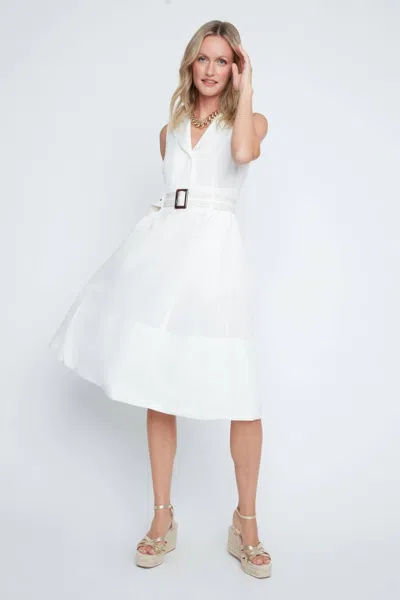 Renuar Linen Blend Belted Shirt Dress In Cream In Multi