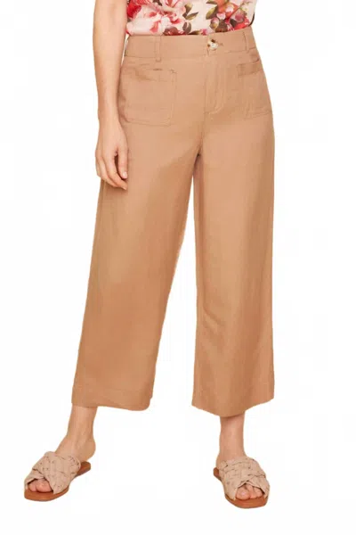 Renuar Linen Cropped Pant In Brown