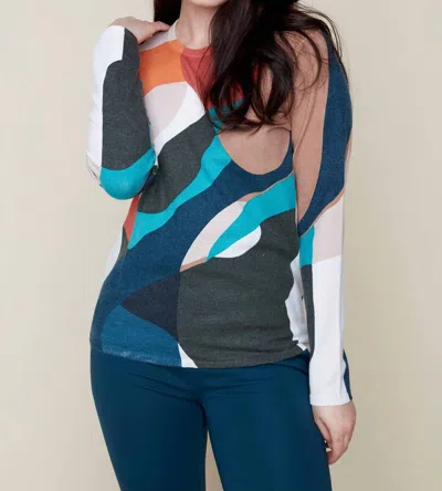 Renuar Long Sleeve Abstract Blouse In Multi In Blue