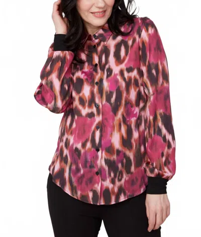 Renuar Long Sleeve Blouse In Mulberry Combo In Pink