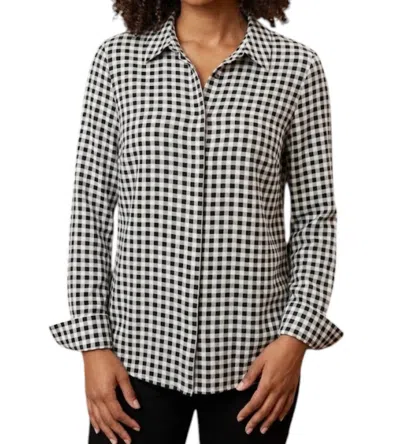 Renuar Long Sleeve Button Up Woven Blouse In Black Combo