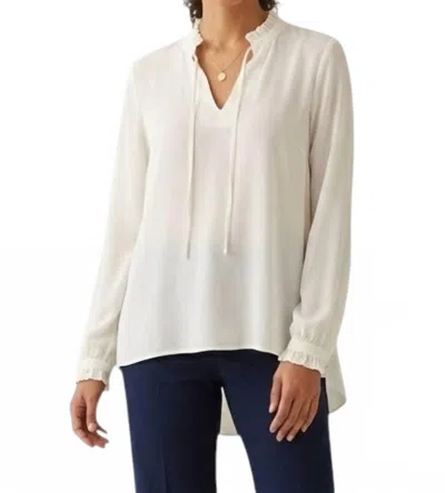 Renuar Long Sleeve Ruffle Neck Woven Blouse In White