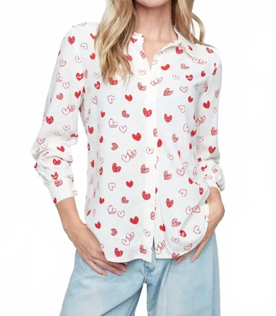 Renuar Heart Prints Button Blouse In Scarlet Combo In Multi