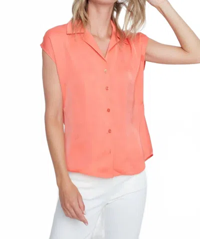 Renuar Luxe Satin Blouse In Neon Coral In Pink