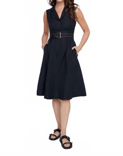 Renuar Midnight Elegance Belted Linen Midi Dress In Black