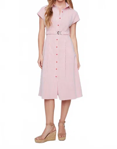 Renuar Mint To Blush Stripe Midi Dress In Scarlet In Pink