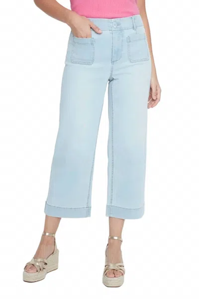 Renuar Patch Pocket Denim Cropped Pant In Bleached Wash In Blue
